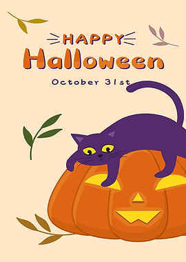 Happy Halloween Cat on Pumpkin