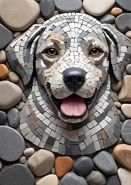 Mosaic Dog Portrait with Stone Background