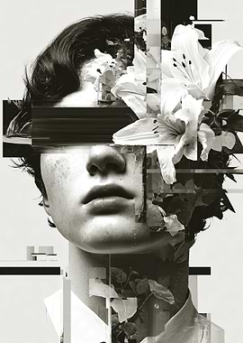 Abstract Portrait with Floral Elements