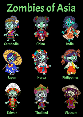 Zombies of Asia Cartoon Illustration