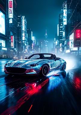 Cyberpunk Car in Neon Cityscape