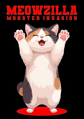 Meowzilla Monster Invasion Cat Illustration