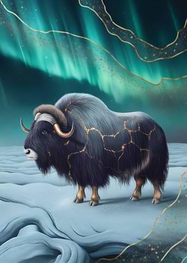 Muskox Under Aurora Borealis