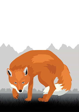 Fox in Grayscale Mountain Landscape