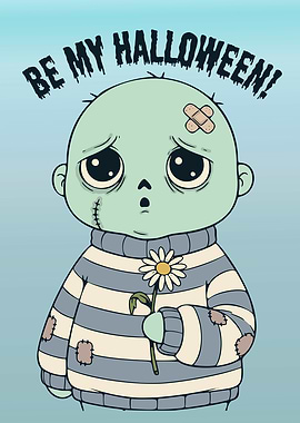 Sad Zombie with Flower Halloween Card