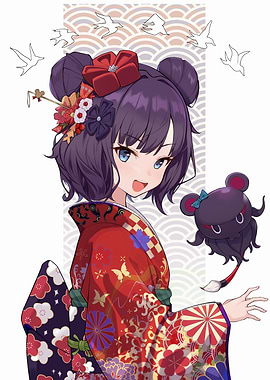Anime Girl in Kimono with Companion