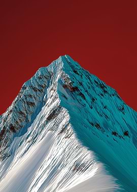 Snowy Mountain Peak with Red Sky
