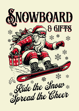 Snowboard Santa Christmas Holiday
