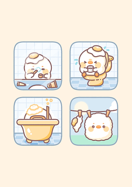 Cute Duck Character Daily Routine