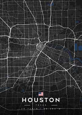 Houston Texas City Map Art Dark