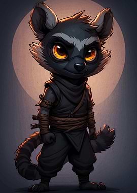 Cartoon Raccoon Ninja with Amber Eyes