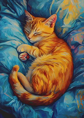 Sleeping Orange Tabby Cat Painting