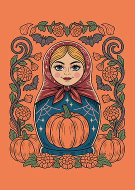 Halloween Matryoshka Doll with Pumpkin
