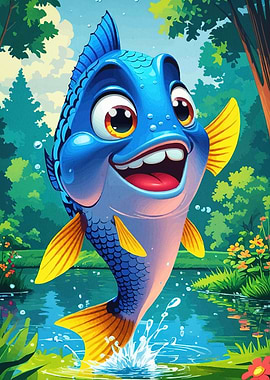 Cartoon Fish Jumping Water