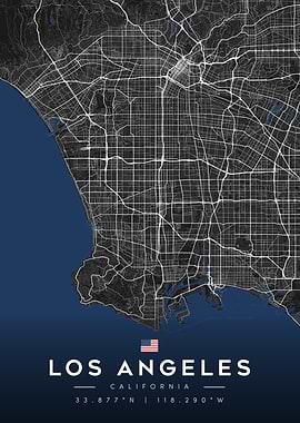 Los Angeles City Map Art, Dark Minimalist