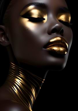 Golden Beauty Portrait on Black Background