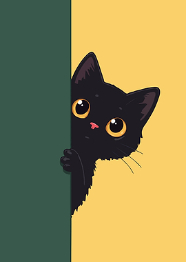 Peeking Black Cat Illustration