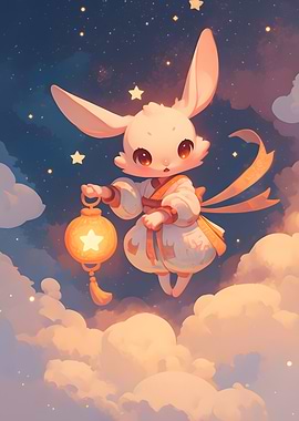 Cute Bunny with Lantern in the Sky