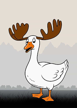 Cartoon Goose with Moose Antlers