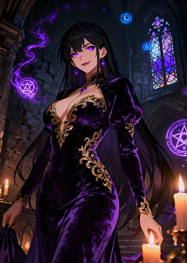 Anime Witch in Purple Velvet Dress