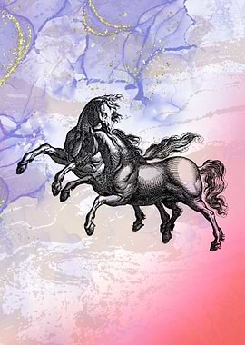 Two Horses on Abstract Background