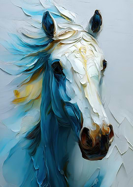 Abstract Horse Portrait in Blue and White