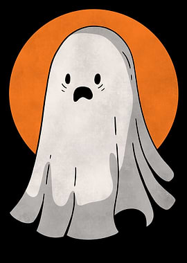 Cartoon Ghost with Orange Moon