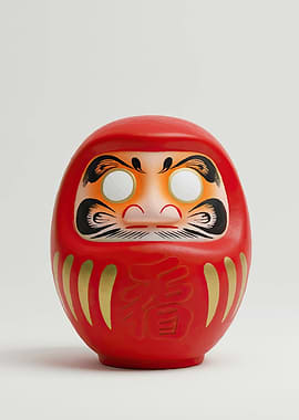 Red Daruma Doll with Gold Accents