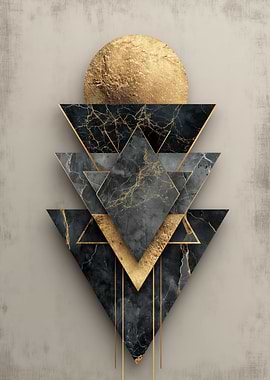 Geometric Kintsugi: Gold & Black Marble Triangles