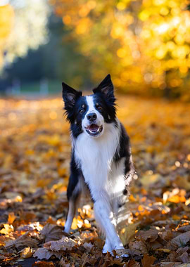 Border Collie in Autumn Leaves