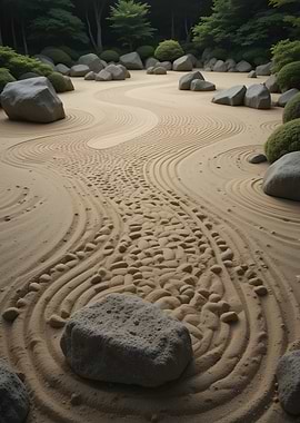 Zen Garden with Rocks and Sand