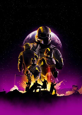 Futuristic Soldiers in Space Battle Scene