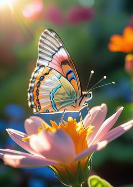 Butterfly on Flower in Sunlight