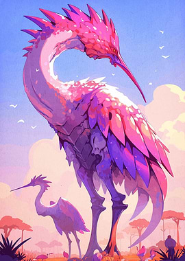 Pink Heron Fantasy Landscape