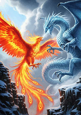 Phoenix versus Ice Dragon Fantasy