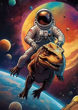 Astronaut riding dinosaur space