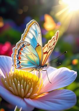 Butterfly on Flower in Sunlight