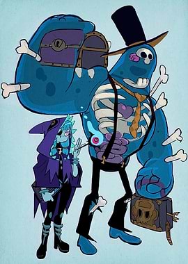 Cartoon Undead Duo with Treasure Chests