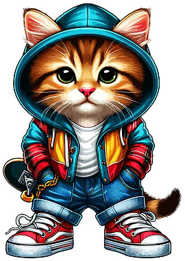Cool Cat with Skateboard