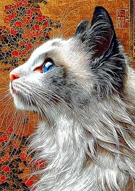 Cat Portrait in Japanese Style