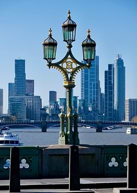 London cityscape with ornate lamppost