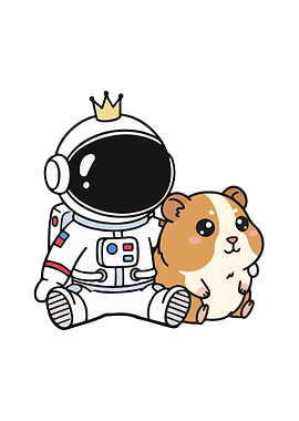 Astronaut with Guinea Pig Cartoon
