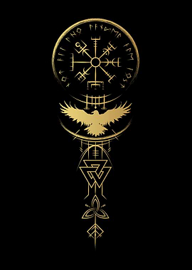 Golden Viking Symbol on Black Background
