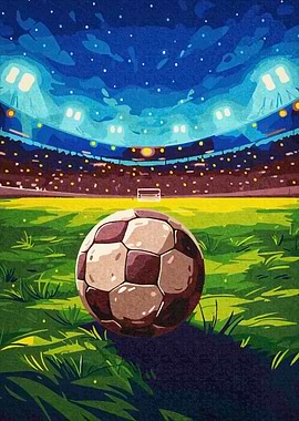 Soccer ball on a stadium field