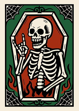 Skeleton Coffin Rock On Illustration