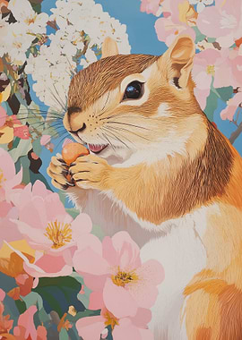 Squirrel with Abstract Flowers