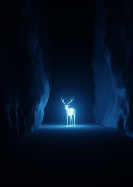 Glowing Deer in Dark Cave