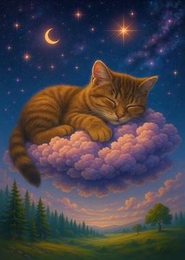 Sleeping Cat on Cloud Dreamscape