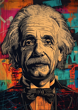 Albert Einstein Portrait with Graffiti Background
