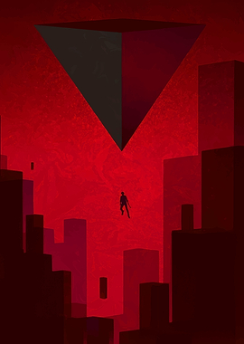 Red Abstract Cityscape with Figure